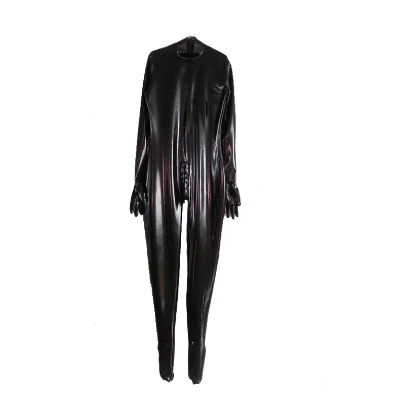 

100% Latex Rubber Black Unisex Catsuit Bodysuit With Gloves Size S-XXL