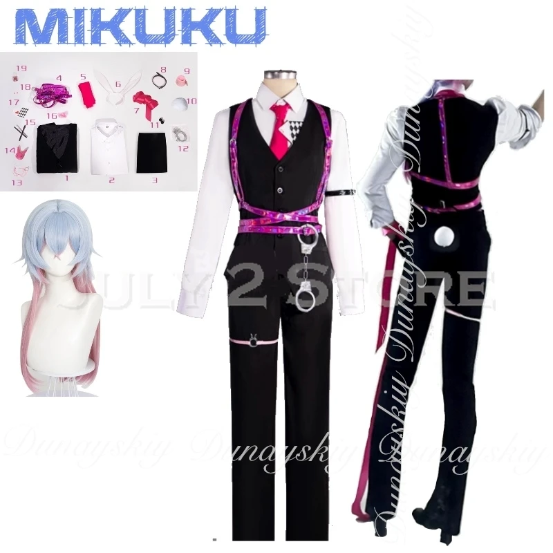 Rabbit Hole Genderswap Anime Mikuo Sex Turns Cosplay With Trailing Blue Pink Wig With Vest Trousers Cosplay Costume Full Of Suit