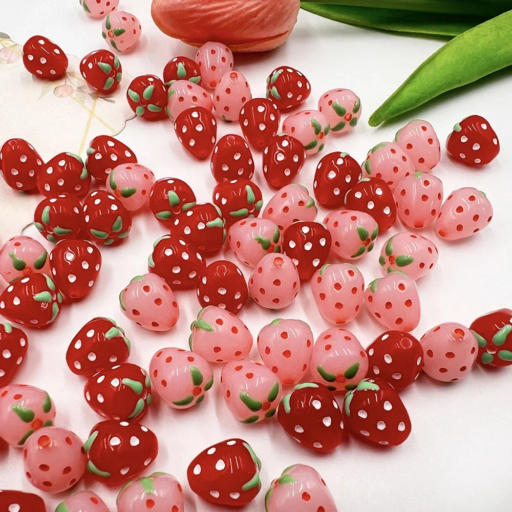 10Pcs Fruit Strawberry Beads Pendant Acrylic Straight Hole DIY Jewelry Making Clothing Decorative DIY Accessories