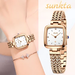 LIGE Brand Sunkta Luxury Fashion Quartz Woman Watch Elegant Simple Waterproof Women's Watches Casual Square Bracelet Reloj Mujer
