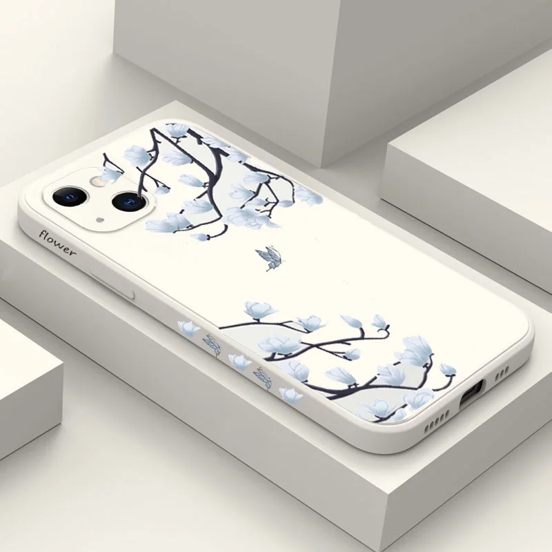 Abstract Plants Flower Silicone Phone Case for iPhone 17 13 12 11 14 15 16 Pro Max Case iPhone 16Plus 16E 17Air Shockproof Cover
