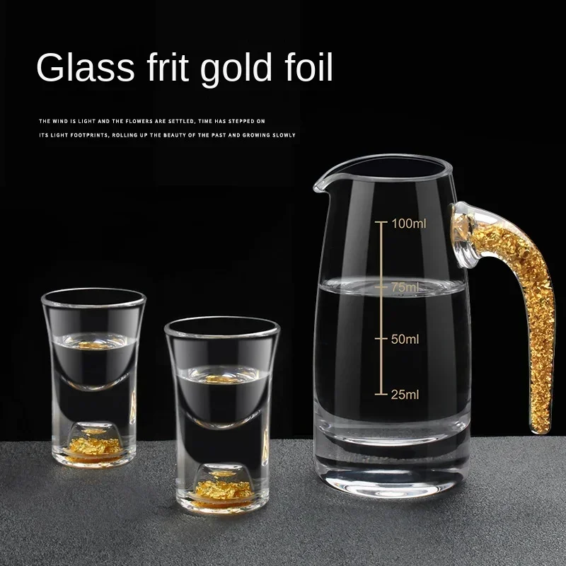 7pcs Set Household Transparent Gold Foil White Wine Glass Dispenser High-grade Chinese Wine Set Phnom Penh Bullet Cup