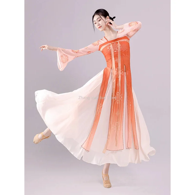 Classical Dance Costume Ancient Style Dance Practice Clothes Women Chinese Dance Clothes Cheongsam Long Sleeve Modern Dancewear