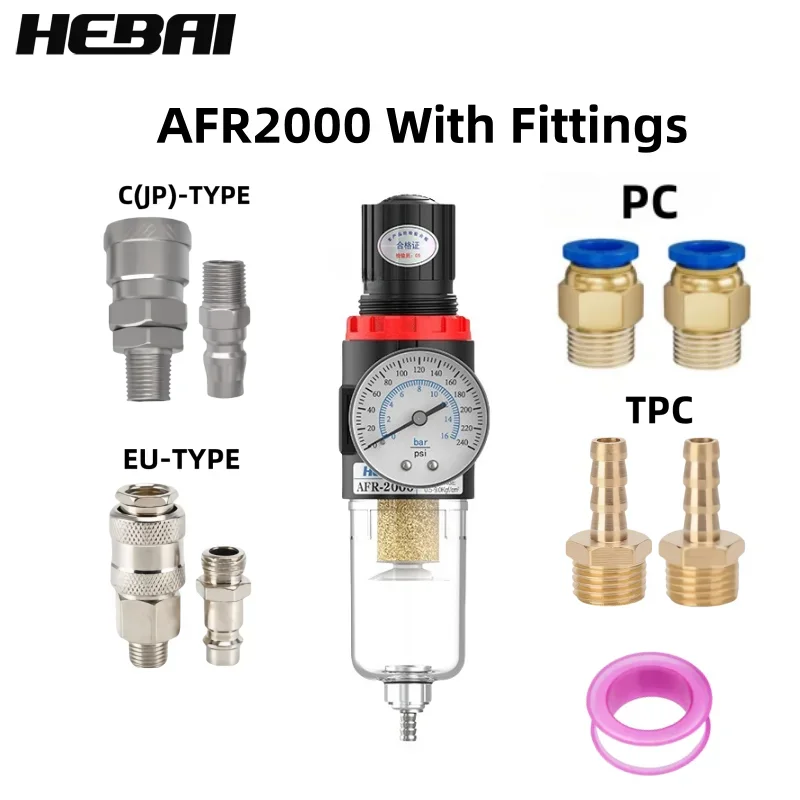 

HEBAI AFR2000 1/4 Pneumatic Filters For Air Compressor Moisture Separator Pressure Regulator Oil Water separators Unit