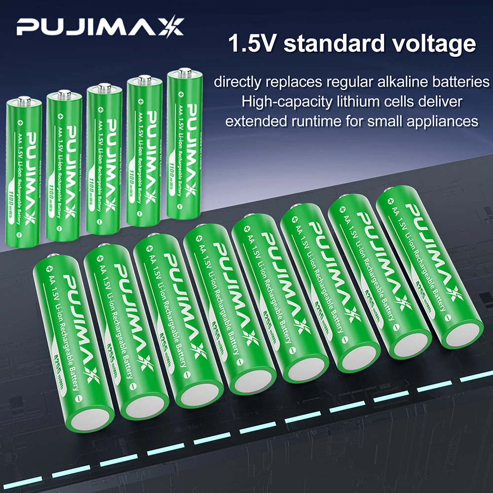 PUJIMAX Lithium-Ion Rechargeable Battery High-Capacity 1.5V 4255mWh AA&1100mWh AAA Battery for Remote Control Mouse Electric Toy