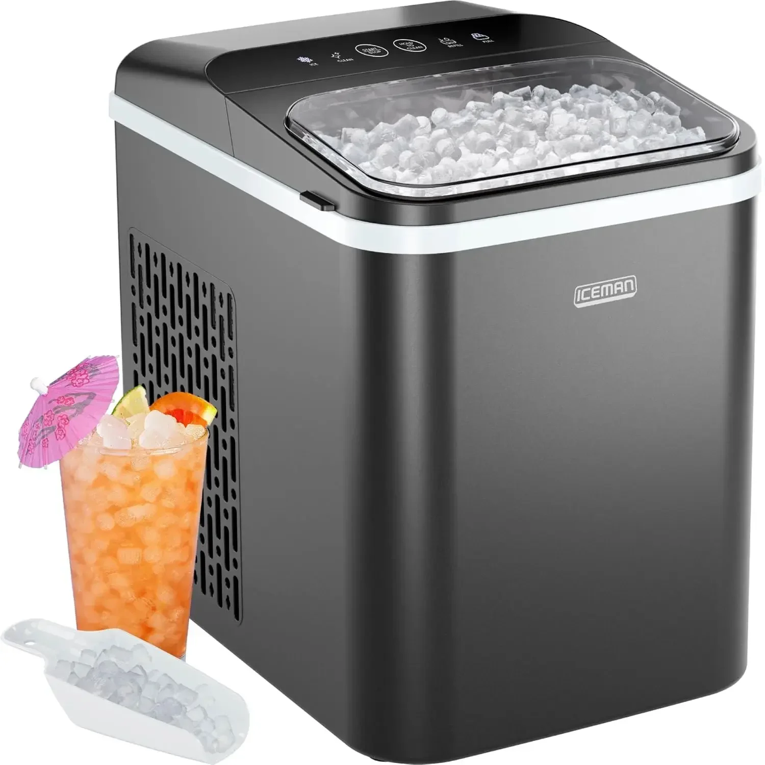 Compact Pebble Ice Machine Countertop Nugget Ice Maker Produces Chewable Pellet Ice in 8 Minutes Makes 26lbs Day