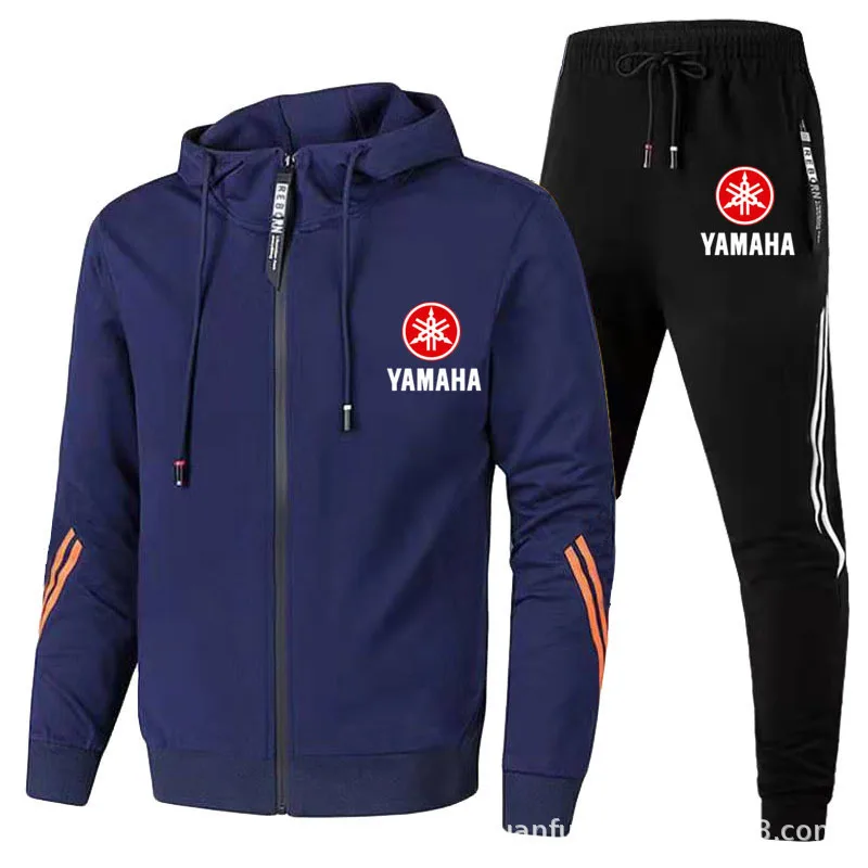 Yamaha Motorcycle Racing Tracksuit Men's Clothing Yamaha Logo Print Zip Sweatshirt&Pant Men Sets Bike Jacket Men Sportswear Suit
