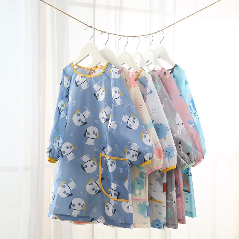 Children's Painting Blouse Waterproof and Anti-dirty Baby Eating Clothes Painting Small Apron Long-sleeved Art Kindergarten Bibs