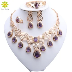 Elegant Crystal Statement Necklace Earrings Bracelet Indian Bridal Wedding Costume Accessories Jewelry Sets Brides Women's Gifts