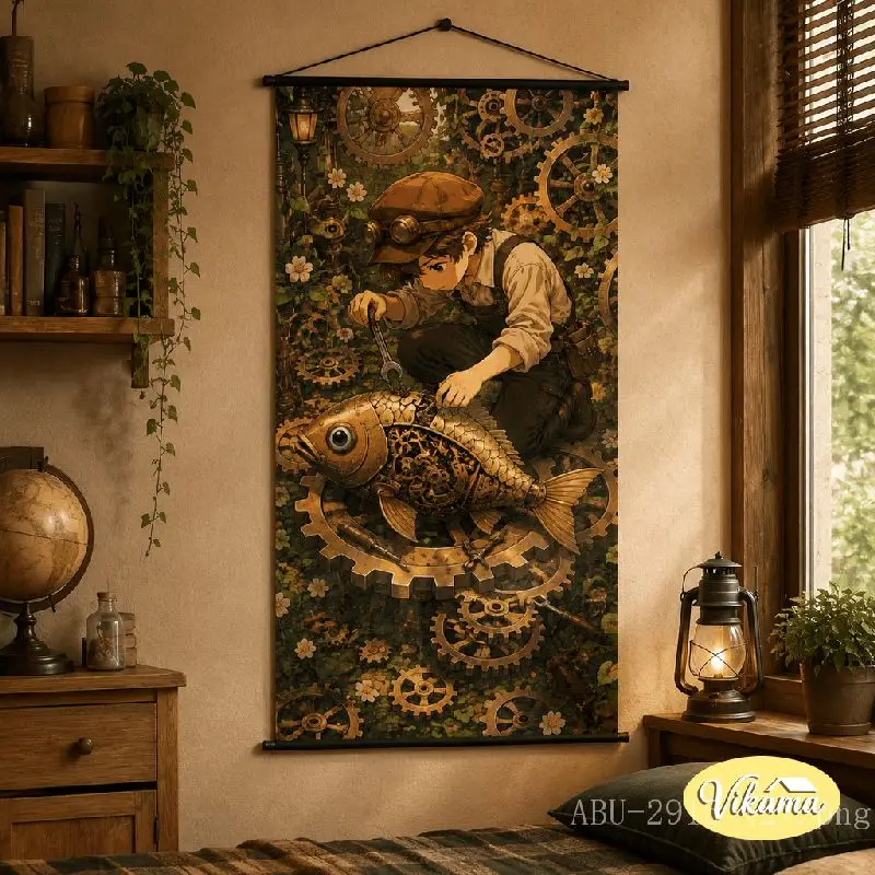 VIKAMA Steampunk Couple Dancing Tapestry Mechanical Gentleman Greenhouse Victorian Art Wall Hanging Bedroom Aesthetic Decor