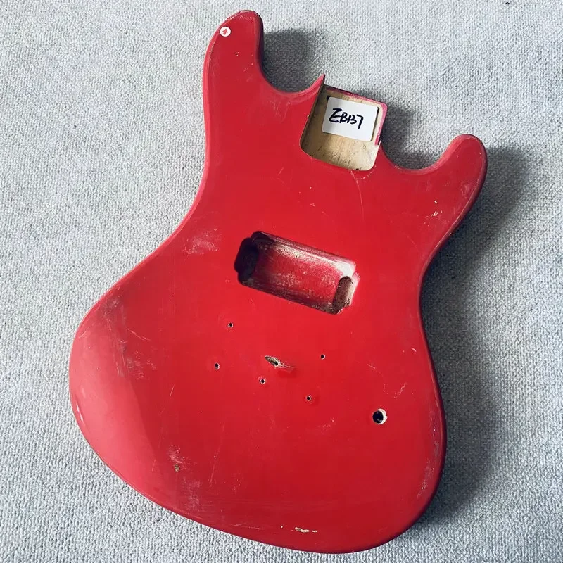 EB137 Red Color Unfinished Electric Guitar Body with Damages on Paint and Wood for Guitar Replace And DIY Parts