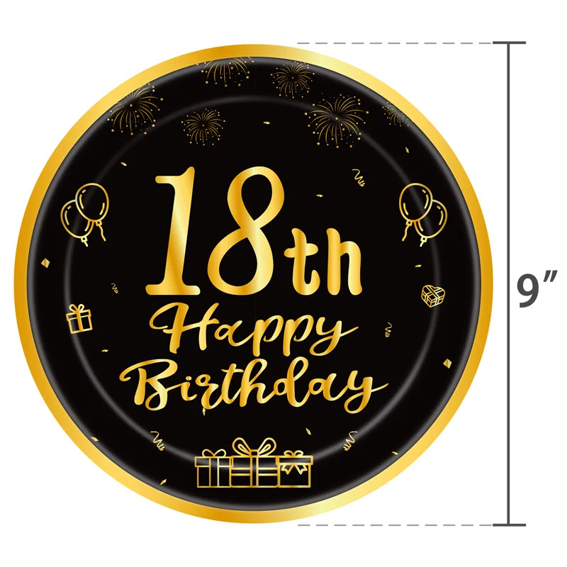 8Guests Black Balloon Theme 18 Year Old Disposable Tableware Cheer 18th Happy Eighteen Birthday Party Decor