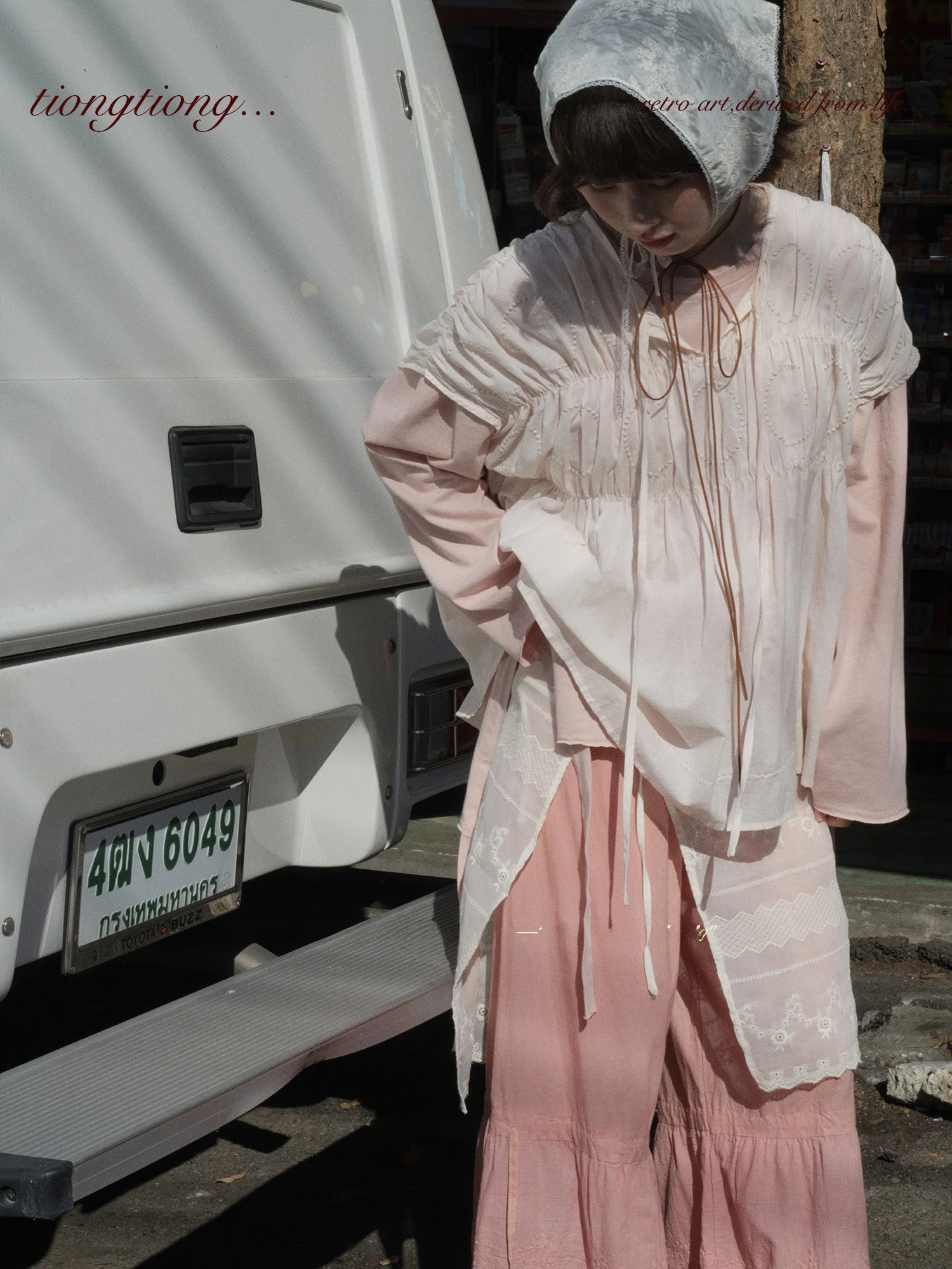 

TIONGTIONG Japanese Sle Vintage Loose Women's irt Vest Spring Summer Svel Slimming Top Casual Long Sve V-Ne