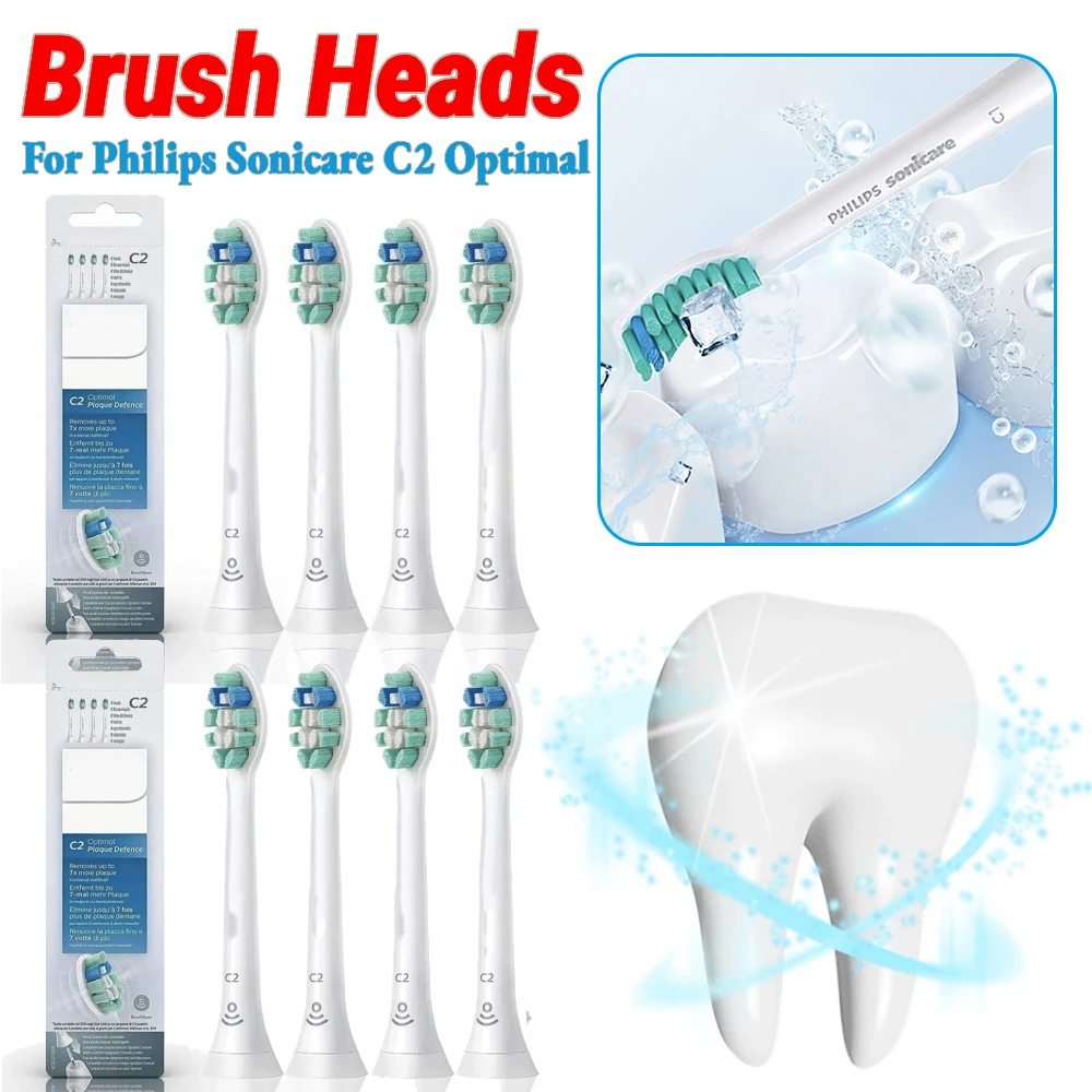 8/4Pcs Replacement Brush Heads White Toothbrush Heads Plaque Defence Electric Toothbrush Head for Philips Sonicare C2