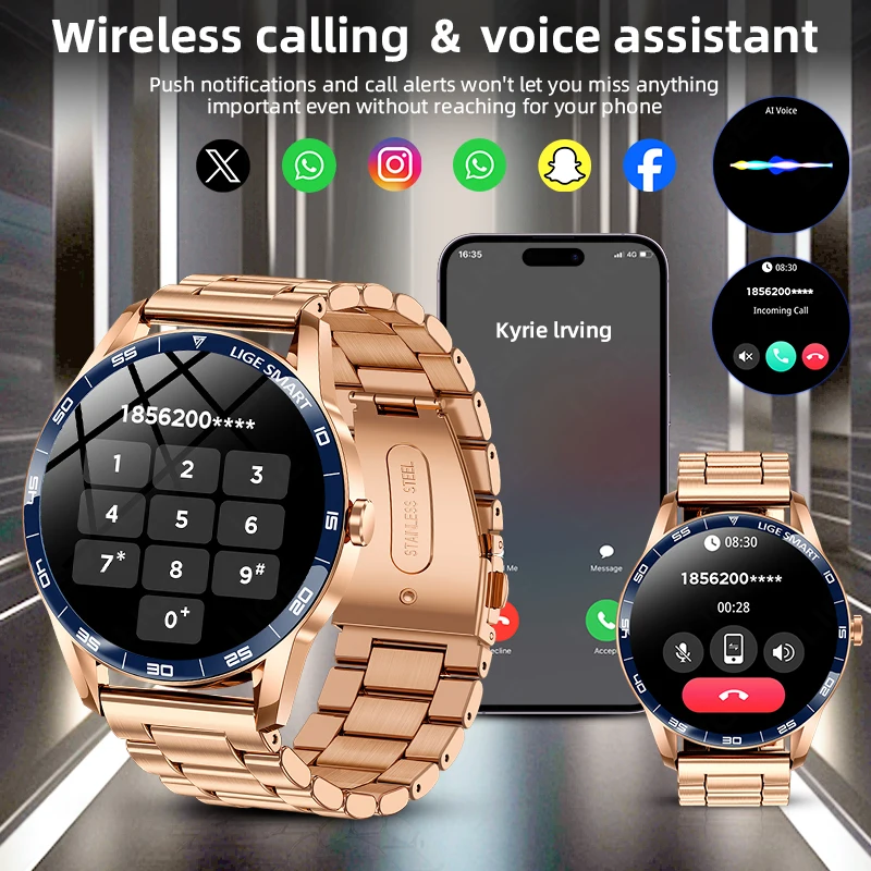 LIGE 2025 New Bluetooth Call Smartwatch Men For Android iOS Phone 1.38" HD Heart Rate Monitor IP68 Waterproof Sport Smart Watch
