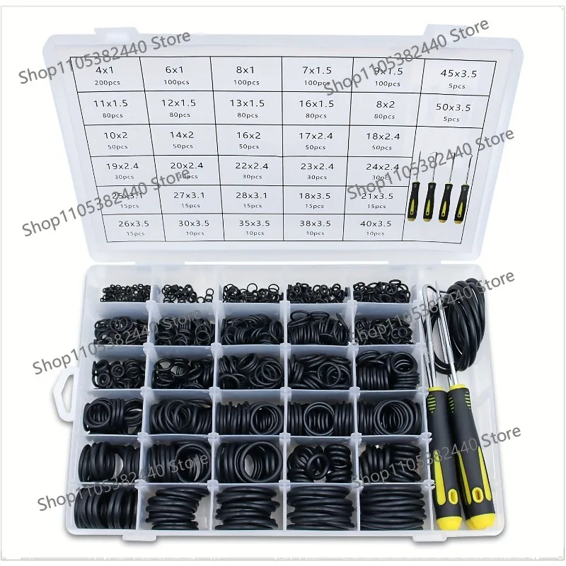 1540pcs Rubber O-Ring Assortment Kit, Oil & Wear Resistant Seals with 4 Pick Tools, Universal Auto Repair Set