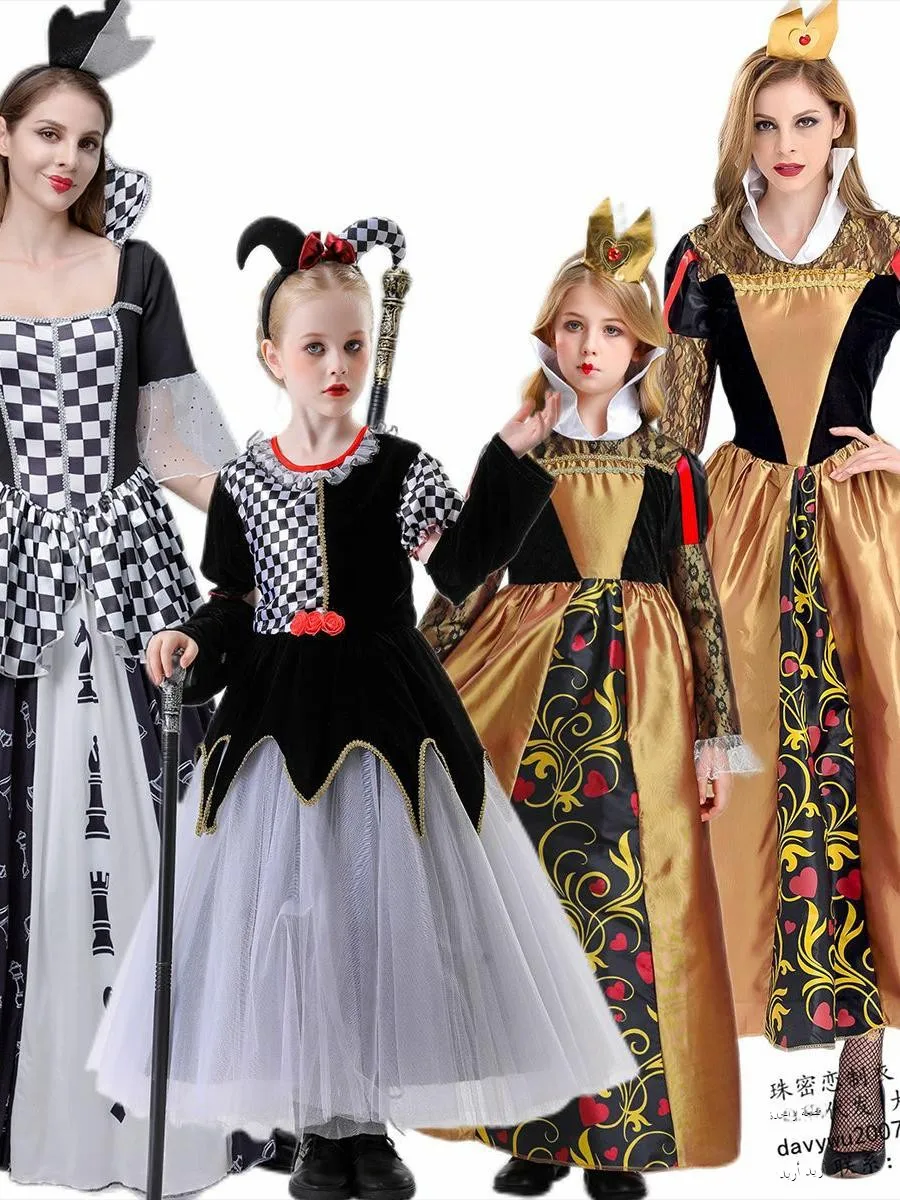 

New Arrival Black And White Clown Dreamland Heart Costume Retro Court Outfit Halloween Queen Suit Family Matching