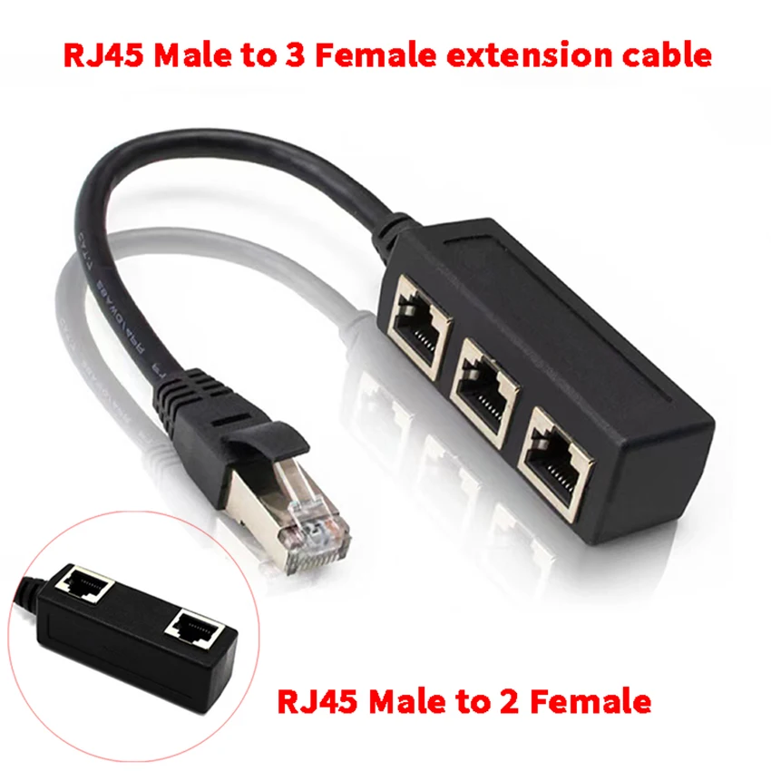 

RJ45 3 In 1 Splitter LAN Ethernet Network Connector Extender Adapter Cable for Networking Extension 1 Male To 2/3 Female