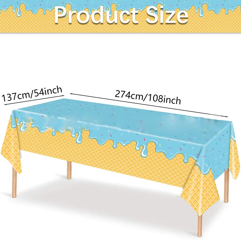 Sweet Summer Ice Cream Party Tableware Tablecloth Chocolate Ice cream Disposable PE Table Cover Sweet Summer Bithday Party Decor