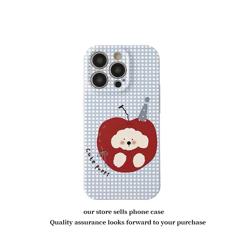 INS Blue Checkered Red Apple Dog Phone Case for Iphone 17 Air 16 PLUS 15 14 13 12 11 Pro Max 13 Mini 12 Mini XS MAX XR X SE CASE