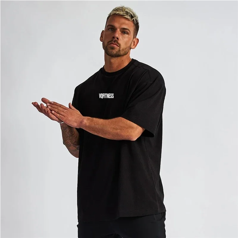 

Men Clothing Oversized Hip Hop Style Half Sleeve Tees Tops Men's Running T-shirts Gym Sports Mesh Round Neck T Shirt Fashion