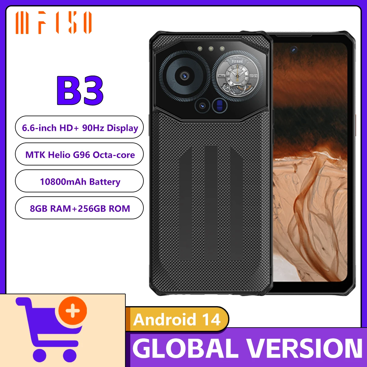 IIIF150 b3 Rugged Phone Dual Display 6.6-inch 90Hz Display 100MP Camera MTK G96 10800mAh 30W Charger Android 14 Smartphone NFC