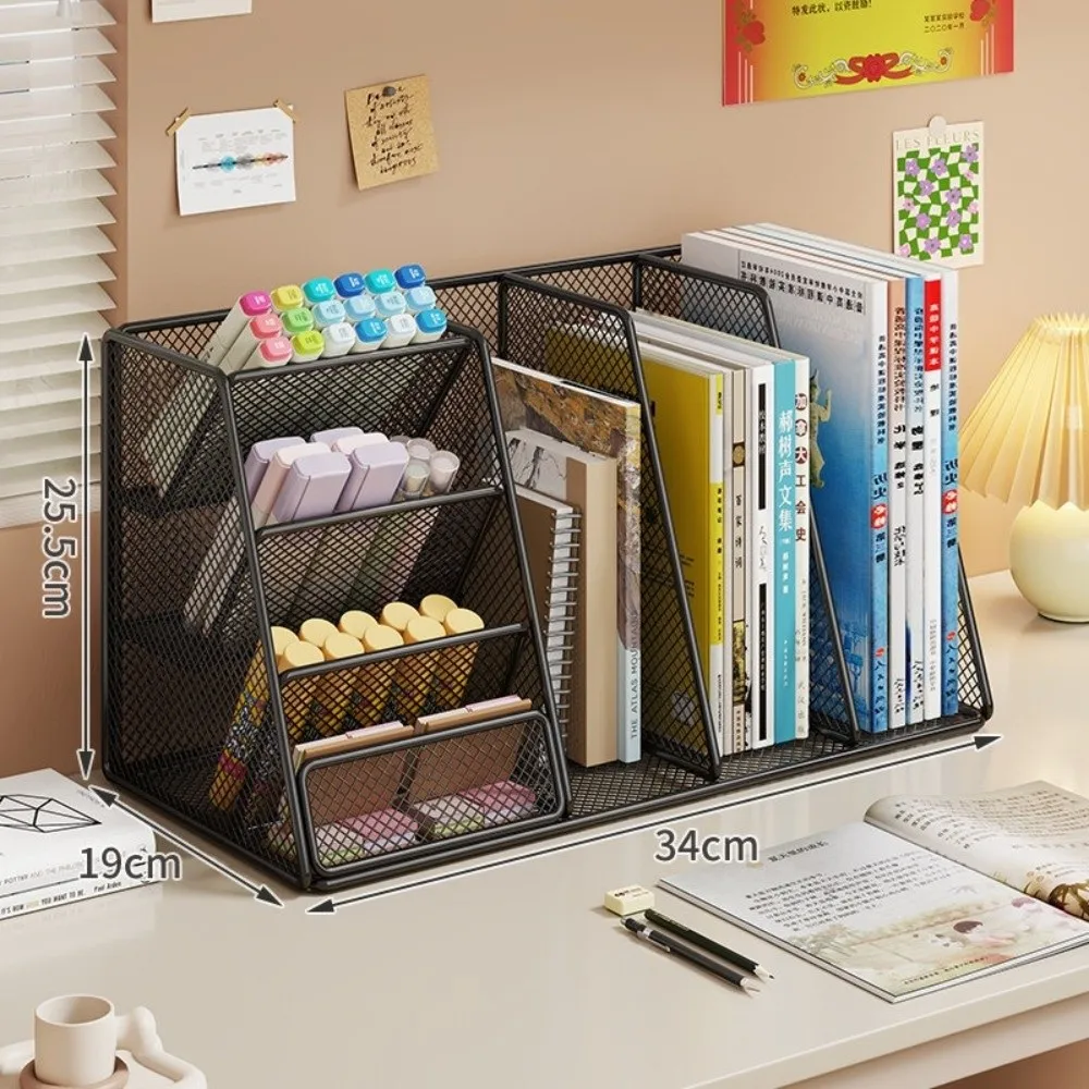 Sturdy Standing Metal File Rack Multipurpose 3/4 Layers Desktop Book Rack Space Saving Iron Mesh Holder Home