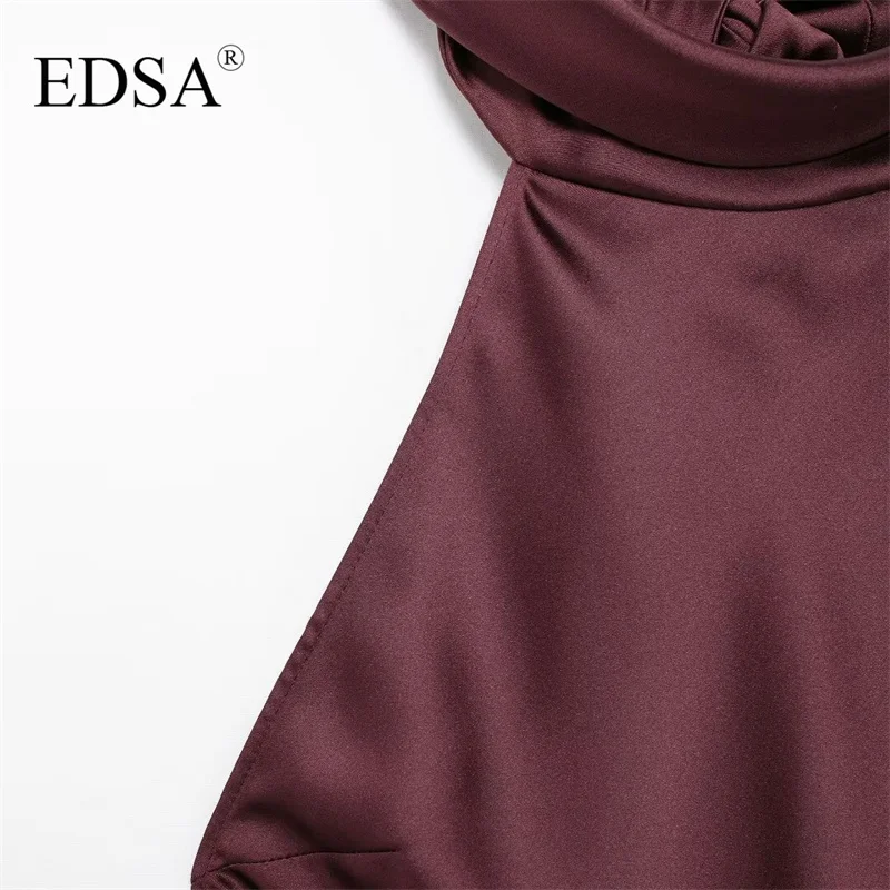 EDSA Women Summer Hanging Neck Strap Backless Maxi Dress Slim Brown Satin Dress Fashion Sexy Elegant Party Evening Gowns