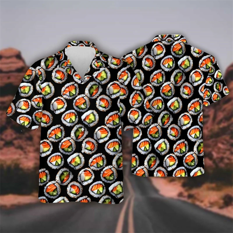 

Новая модная футболка с 3D вкусовым принтом суши для мужчин, короткая рубашка с рисунком, детская забавная уличная рубашка и блузки, одежда
