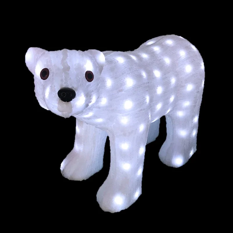 personalised 3d Decoration Handmade Life Size White Resin Luminous Christmas Motif Sculpture Led Polar Bears Outdoor