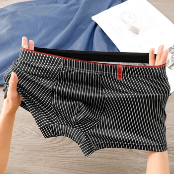 Antibacteriano Boxer respirável dos homens, roupa interior listrada cabeça, calças esporte soltas, novo