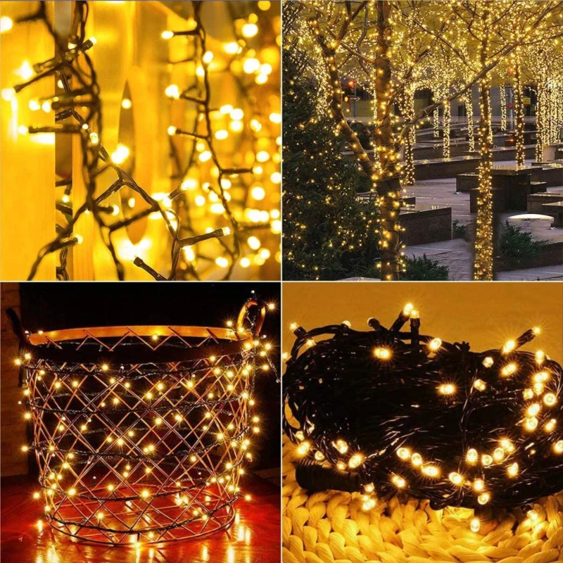 Solar Powered Green String Lights 8 Lighting Modes Waterproof Outdoor Decoration For Halloween Garden Party Holiday