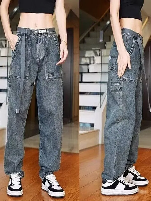

Ретро американская рабочая одежда с талией, джинсы, мужские свободные прямые повседневные длинные брюки, весенние новые джинсовые брюки с высокой талией