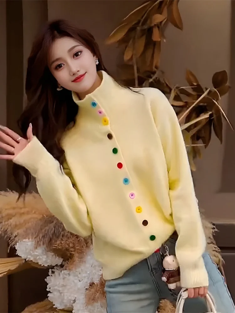 

Женский вязаный свитер с высоким воротом и длинными рукавами, модный, уникальный дизайн, осень-зима, новинка, премиум-качество, топ-качество