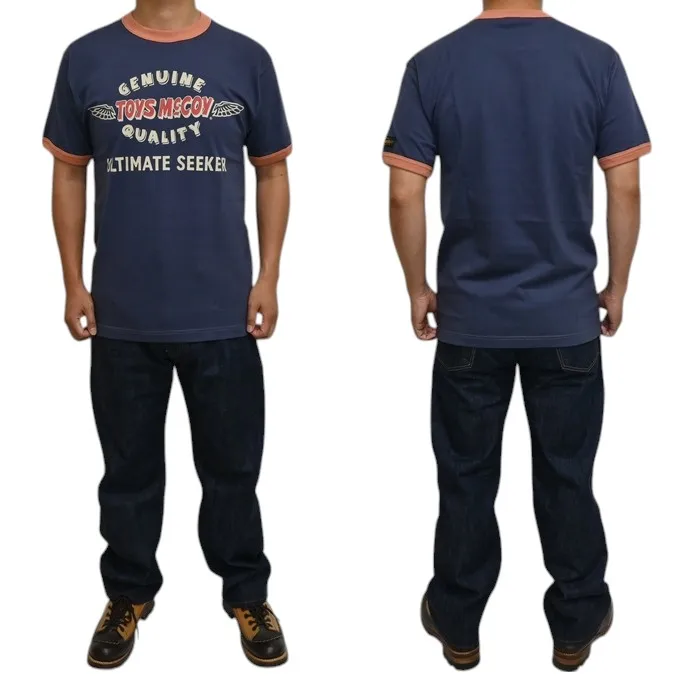 Toys McCoy Classic Double Wing Logo Cuffed Short Sleeve T-Shirt Retro Cotton Military Style round Neck Standard Fit Unisex Tee