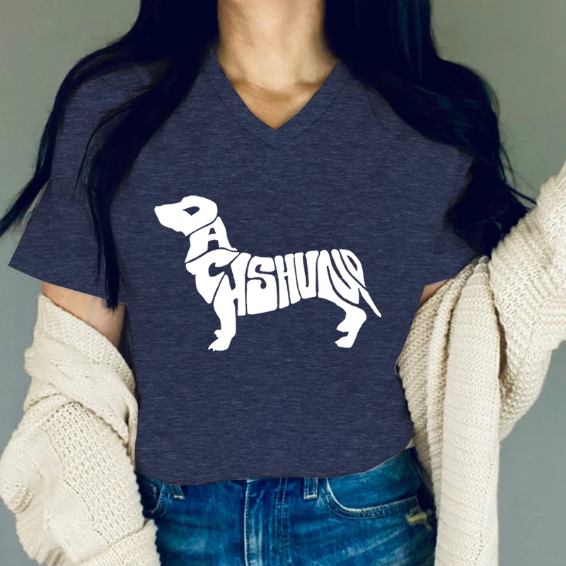 T-shirt graphique de contour de teckel haut de gamme pour femmes, t-shirts de mot de teckel drôle, impression de mot, vêtements d'été, clé vertébrale essentielle de chien