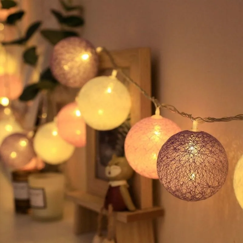 10/20 LEDs String Lights Cotton Thread Balls Home Decoration Lamp for Party Wedding Color Light String Christmas Decorations