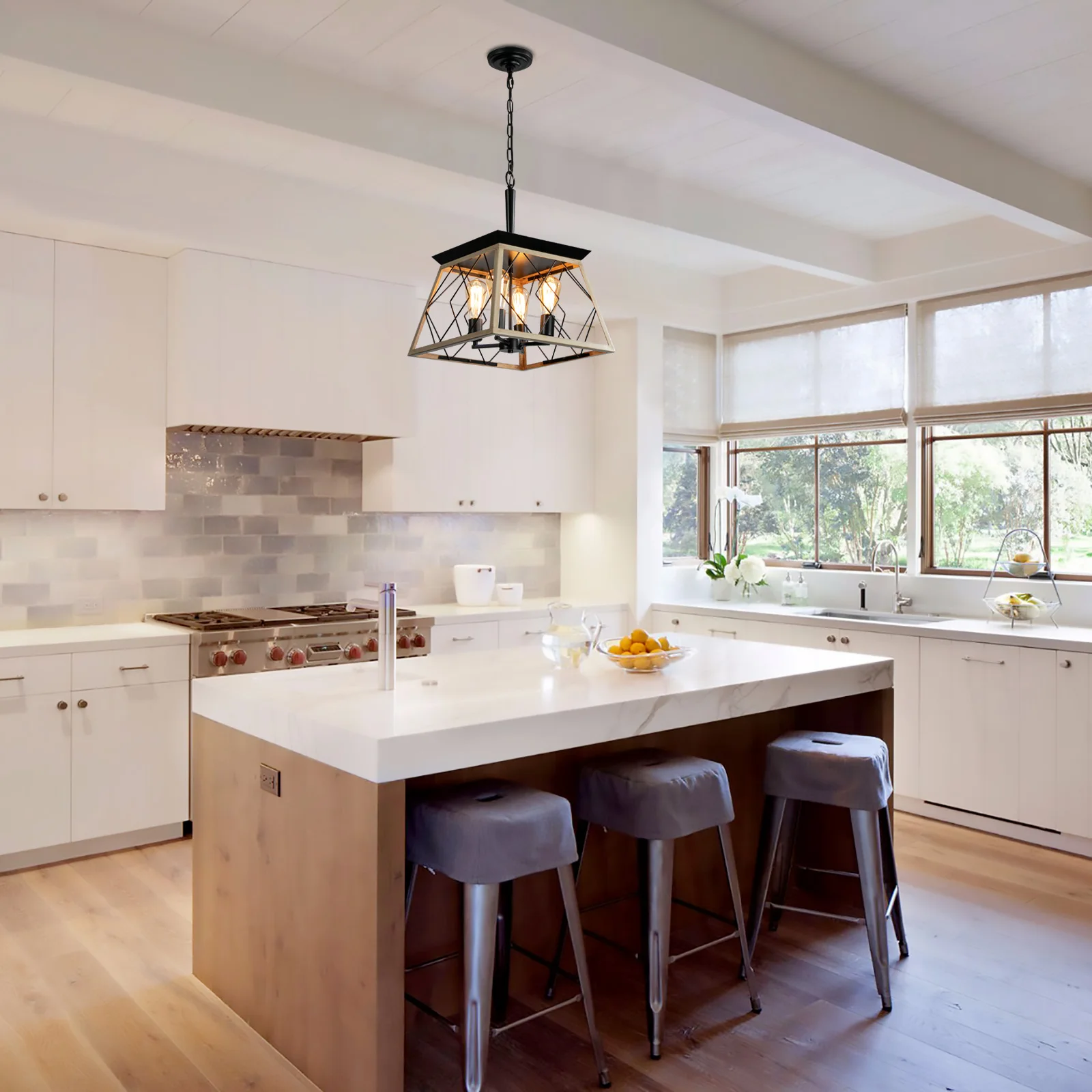 

Farmhouse Pendant Light for Dining Room,4-Light Rustic Kitchen Island Lighting, Adjustable Height ceiling lamp (No Bulbs)