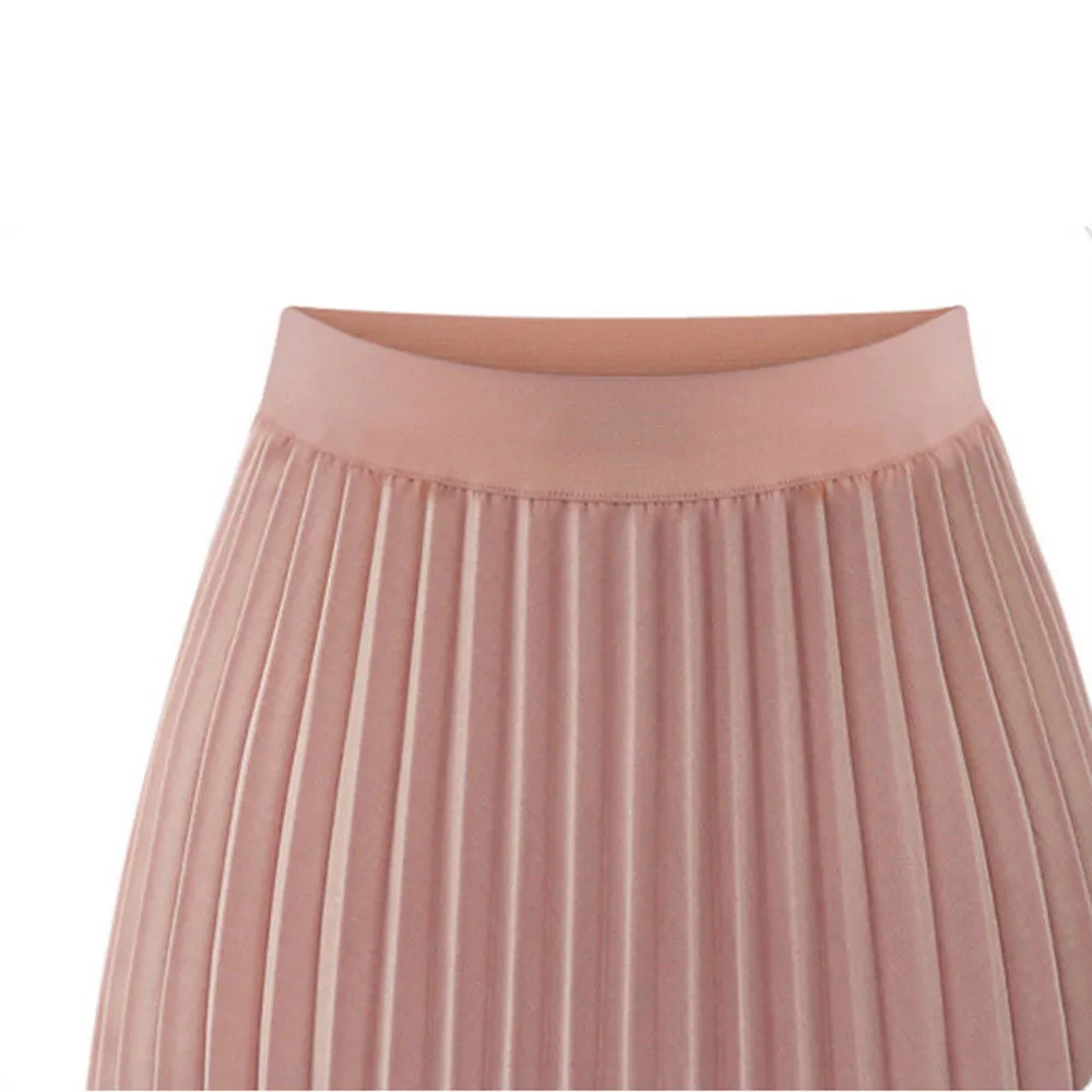 Elegant Long Skirts Womens Solid Pleated Elegant Midi Elastic Waist Maxi Skirt Korean Fashion Midi Skirt Jupe Longue Femme