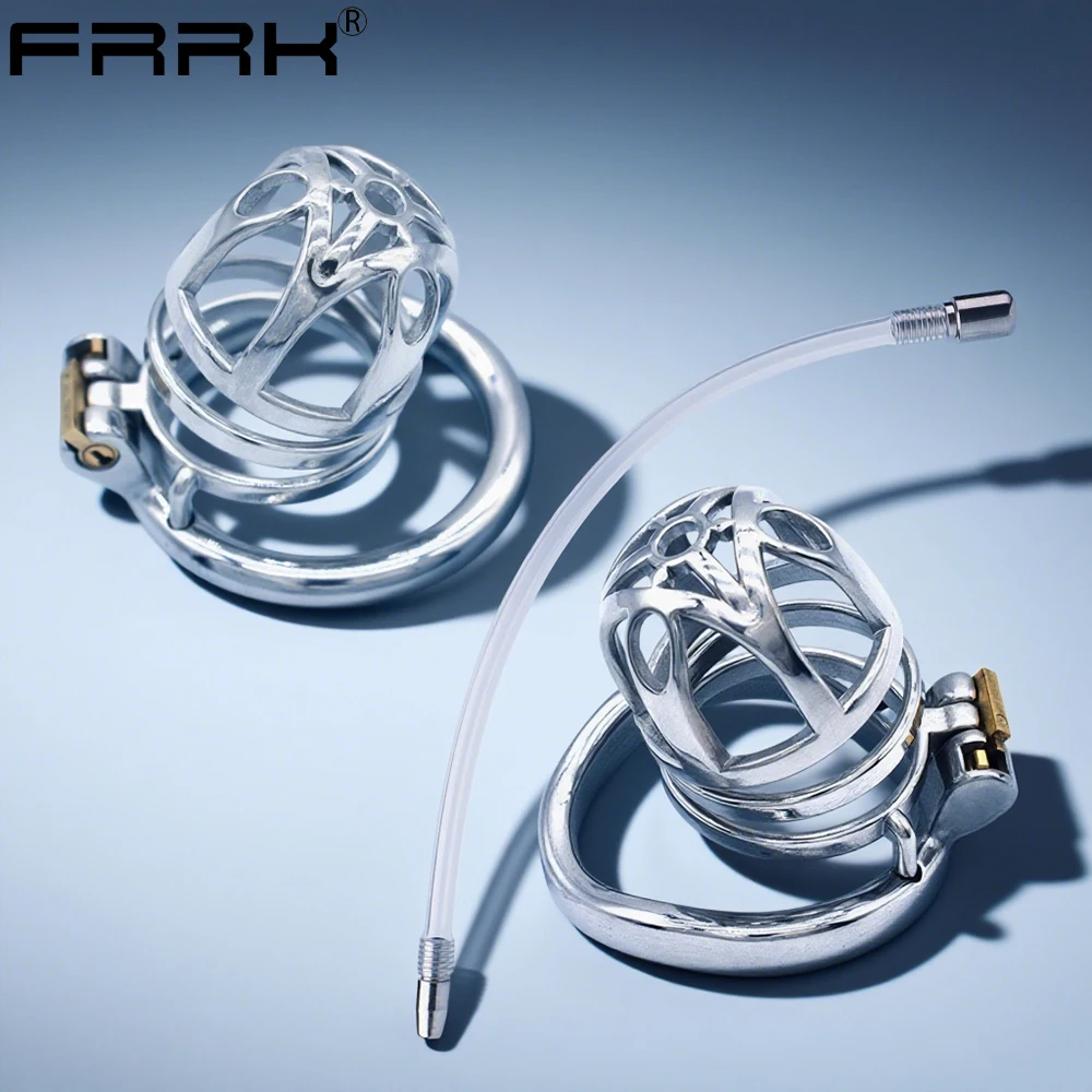 FRRK قيود القضيب المثيرة مجرى البول قفل خواتم الديك الفولاذ المقاوم للصدأ العفة قفص قوس القضيب الخصية القيود والعتاد العفة #1