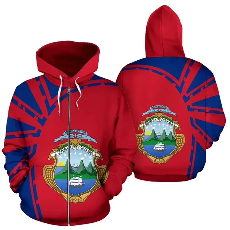 

Costa Rica Flag Map 3D Print Zip Up Hoodies For Men Clothes National Emblem Hoody Tracksuit Fashion Boy Zipper Hoodie Women Tops