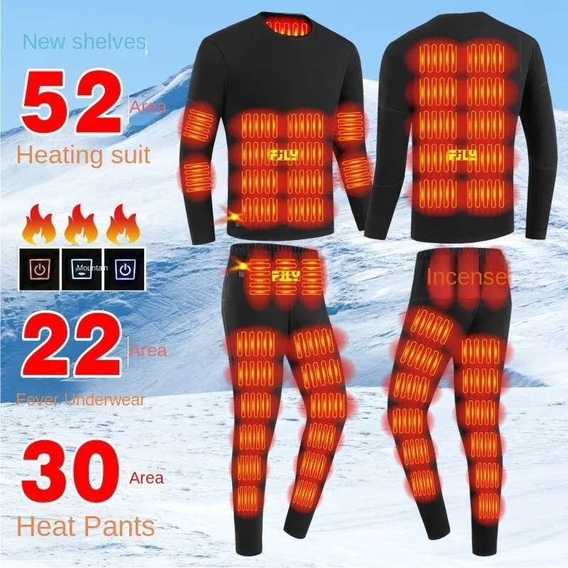Men Women Heated Thermal Underwear Set Multiple Heating Zones Adjustable Temperature Winter Warm Base Layer Long Johns Suit