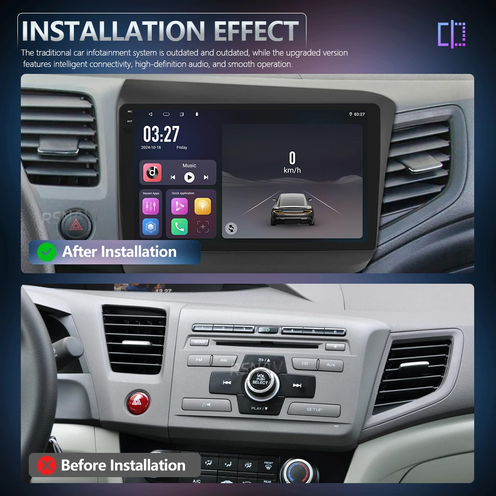 Android 16 Carplay Car Radio For Honda Civic 2012 - 2015 Multimedia Video Player Navigation GPS Stereo Head Unit 360 Camera DVD