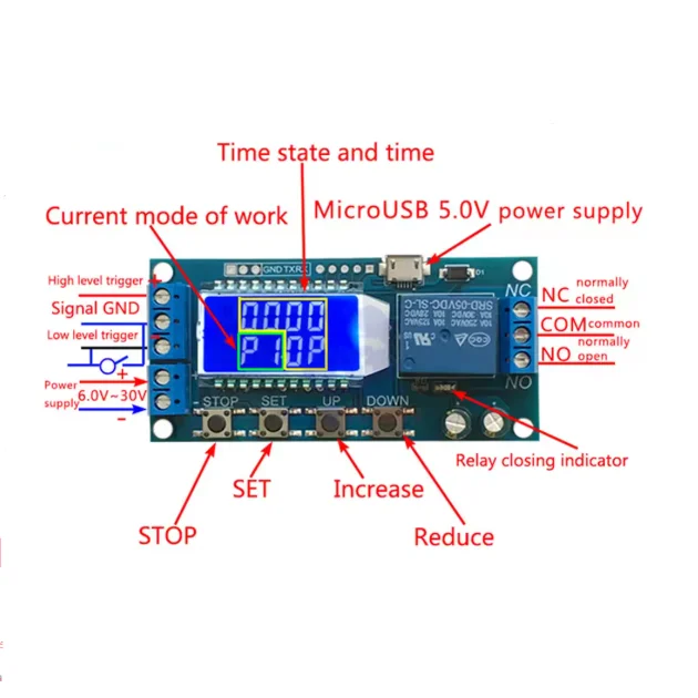 XY-LJ02 1-channel relay module delay power-off disconnection trigger delay cycle timing circuit switch