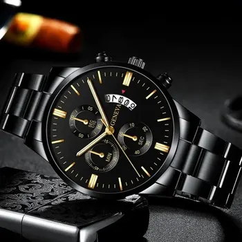 Fashion Men Stainless Steel Watch Luxury Calendar Quartz Wrist Watch Mens Business Watches for Man Clock Montre Homme 4