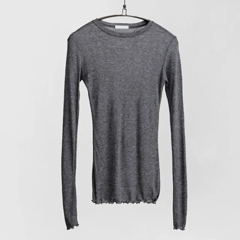 Nice Women's Clothing Korean T-Shirts Women's Spring Outfit New Slim Fit Versatile Look Round Neck Long Sleeved T-shirt Tees Top
