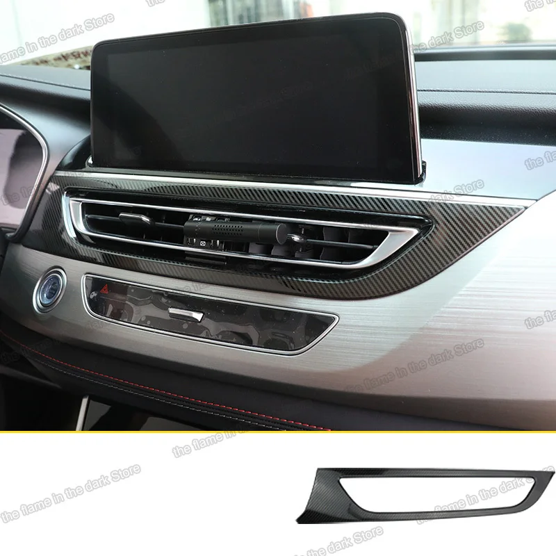 

car dashboard air conditioning vent trims decoration for changan cs75 2018 2019 2020 2021 panel chrome carbon fiber AC outlet