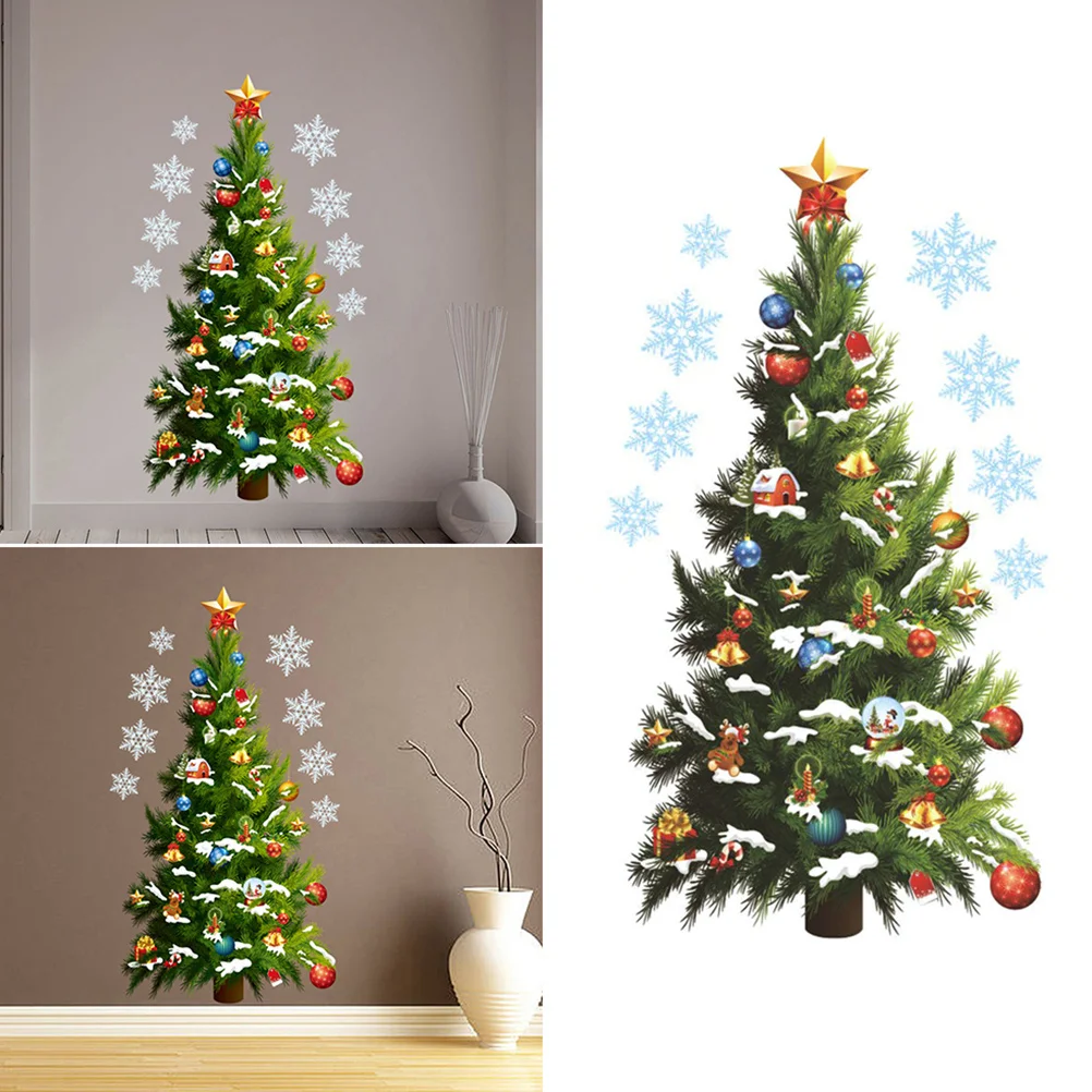 

Xmas Tree Wall Decal Cartoon DIY Sticker Rich Creative Pattern Exquisite Picture Quality Long Term Room Decoration