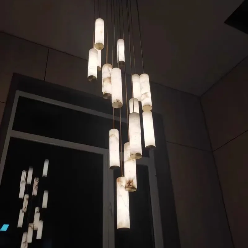 Luxury Spanish Marble LED Chandelier Pendant Light for Villa Duplex Circular Staircase Decor Industrial Ceiling Lamp Home Decor