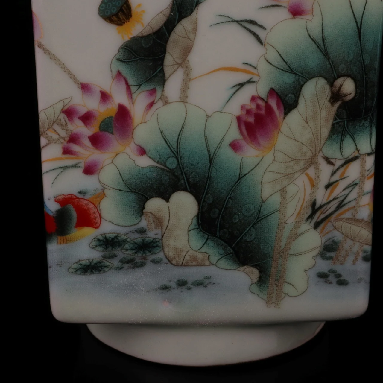 Jingdezhen rosa Mandarine Ente Lotusblume Bild und Text quadratischen Stift halter antike Porzellan dekoration